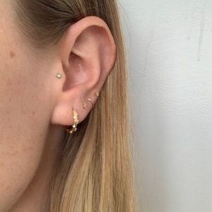 Delicate Gold CZ diamond gold hoop hoops earrings glam pave dainty
